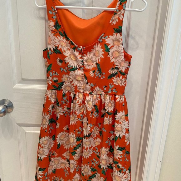 EVERLY Summer Sunflower Dress Size Small. Coral with white, blue, green accents. - Picture 3 of 5
